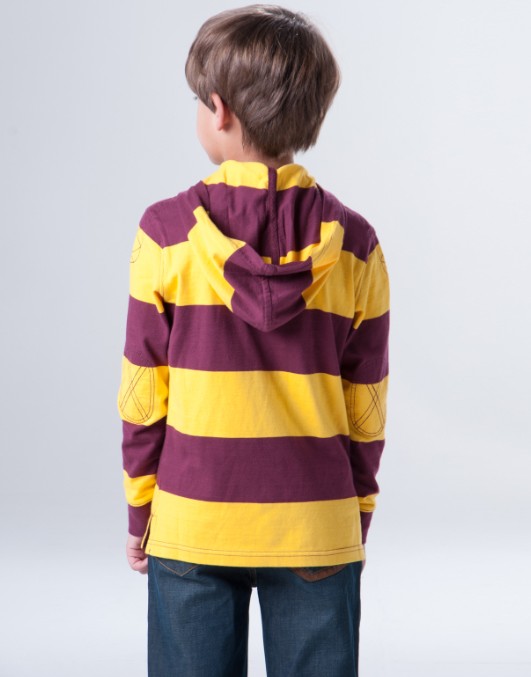 Stripe cotton boy polo shirt with hood - Click Image to Close